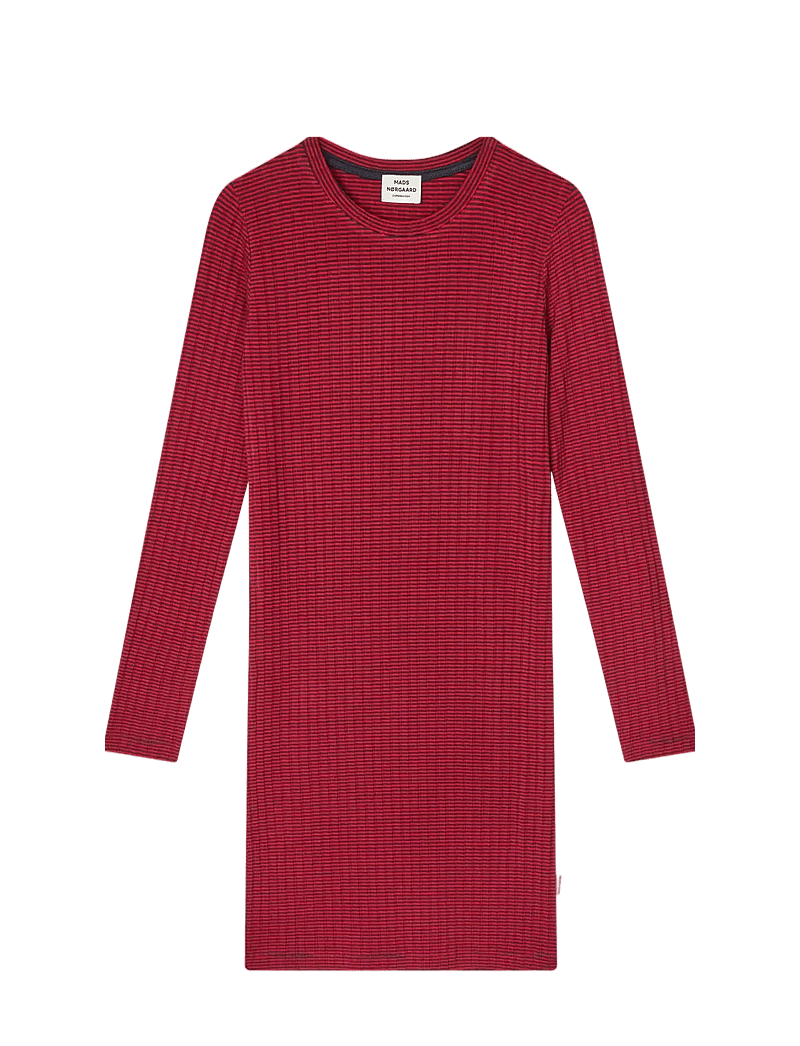 Mads Nørgaard - 5x5 Classic Stripe Dubina Short Dress - pikkade varrukatega vabaaja kleidid - parisian night/high risk red - 1
