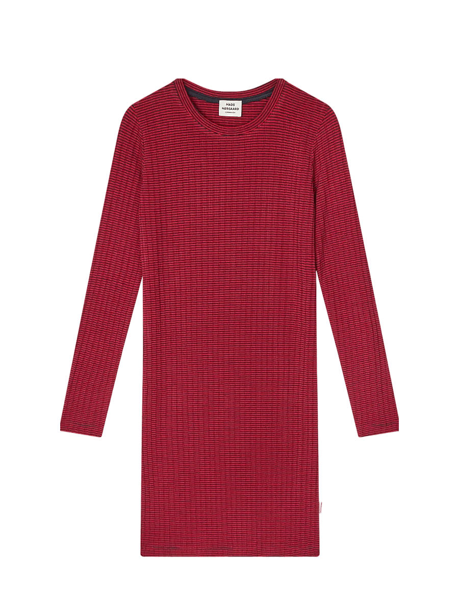 Mads Nørgaard - 5x5 Classic Stripe Dubina Short Dress - langärmelige freizeitkleider - parisian night/high risk red - 1