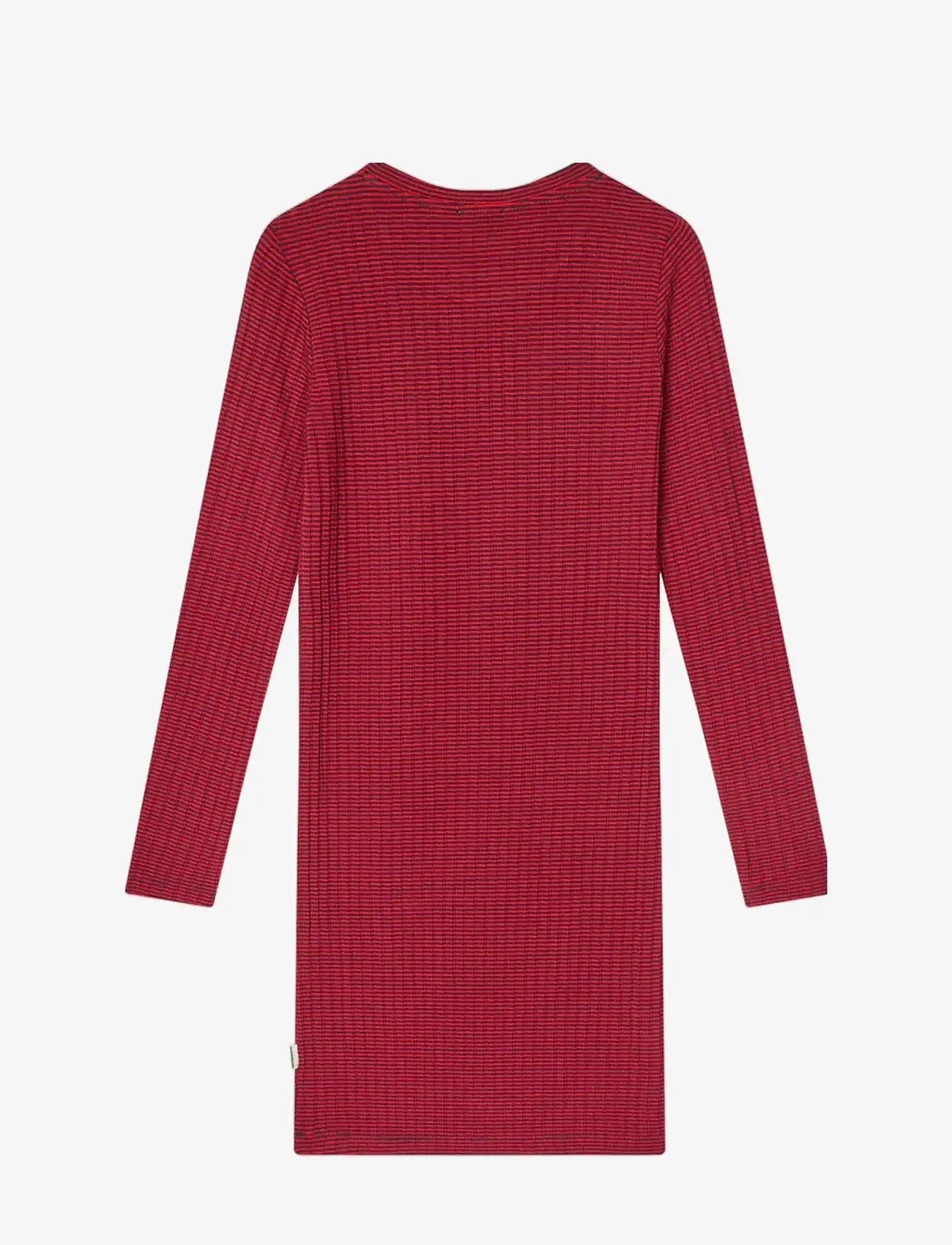 Mads Nørgaard - 5x5 Classic Stripe Dubina Short Dress - pikkade varrukatega vabaaja kleidid - parisian night/high risk red - 2