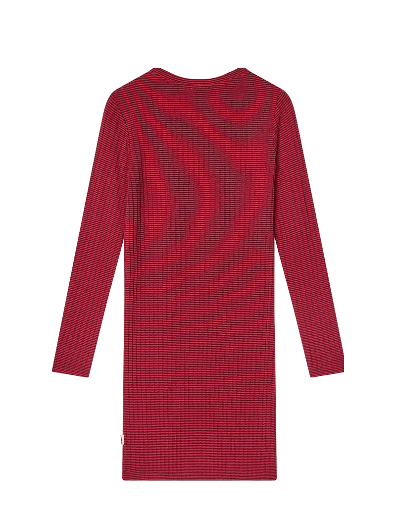 Mads Nørgaard - 5x5 Classic Stripe Dubina Short Dress - pikkade varrukatega vabaaja kleidid - parisian night/high risk red - 2