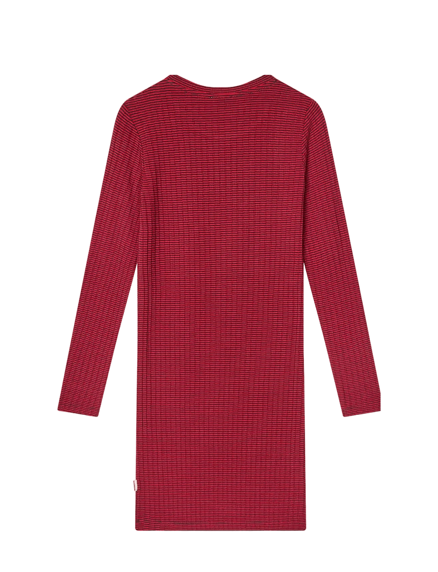 Mads Nørgaard - 5x5 Classic Stripe Dubina Short Dress - langärmelige freizeitkleider - parisian night/high risk red - 2
