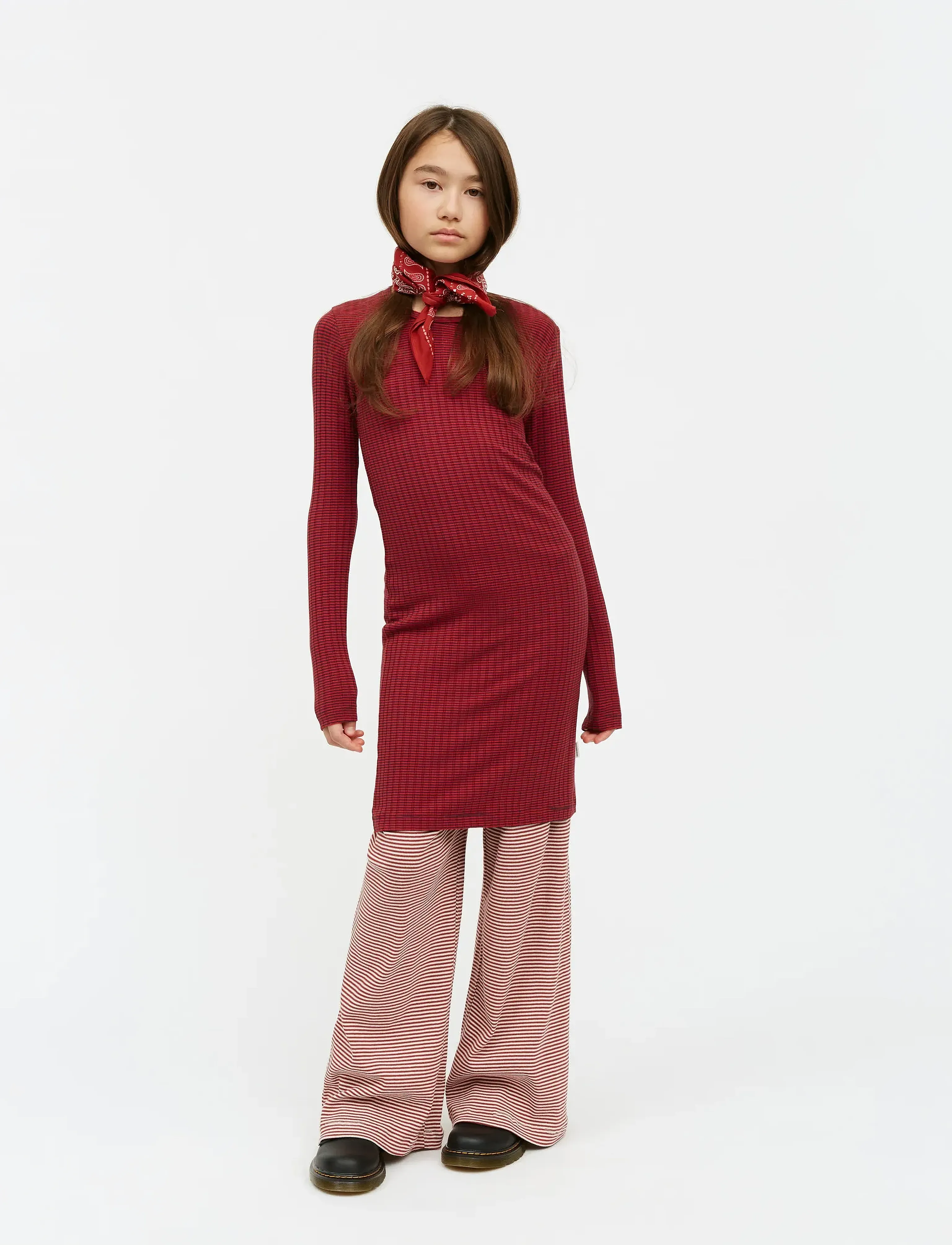 Mads Nørgaard 5X5 Classic Stripe Dubina Short Dress, 176, Red, Fritidskjoler > Fritidskjoler Med Lange Ærmer, Børn