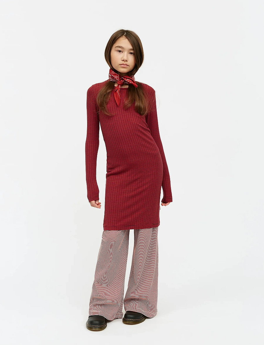 Mads Nørgaard - 5x5 Classic Stripe Dubina Short Dress - langärmelige freizeitkleider - parisian night/high risk red - 0