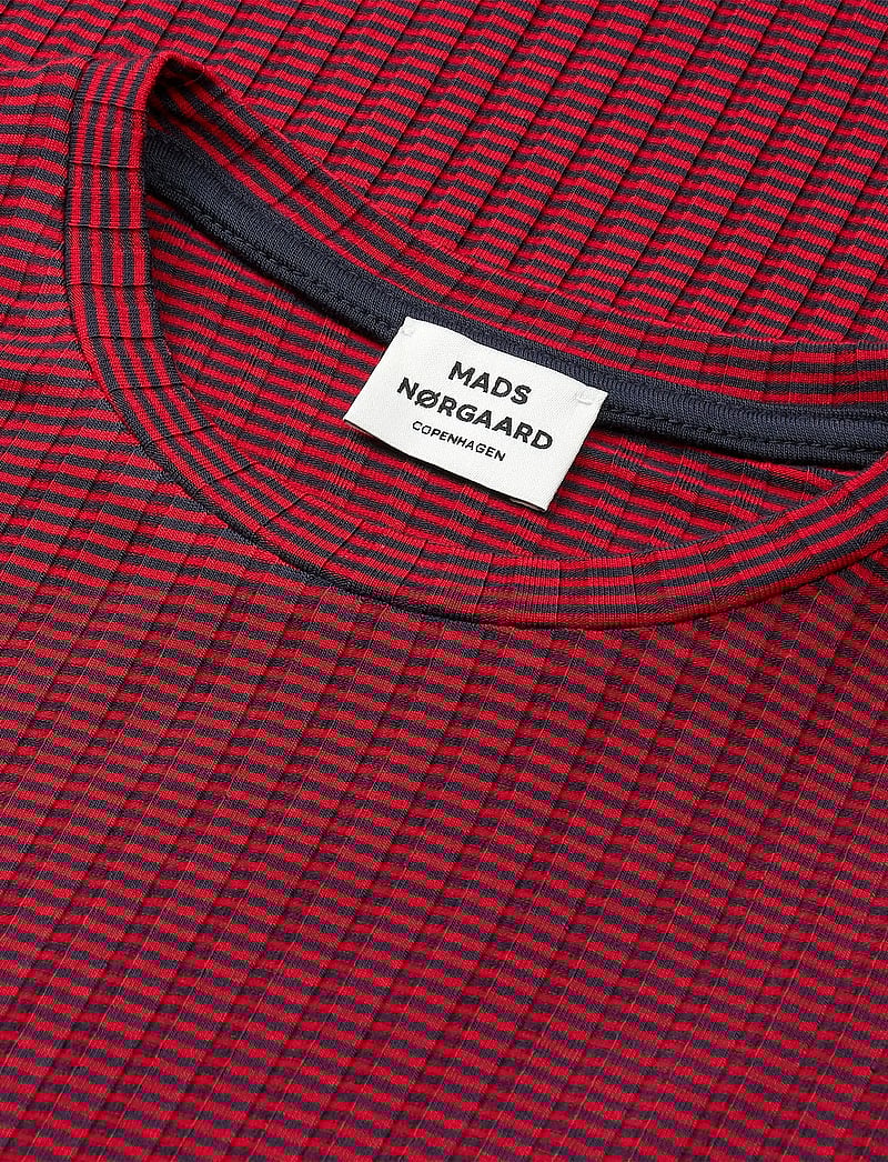 Mads Nørgaard - 5x5 Classic Stripe Dubina Short Dress - pikkade varrukatega vabaaja kleidid - parisian night/high risk red - 3