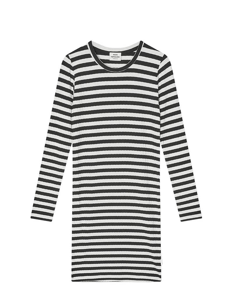 Mads Nørgaard - 5x5 Classic Stripe Dubina Short Dress - long-sleeved casual dresses - black/vanilla ice - 0