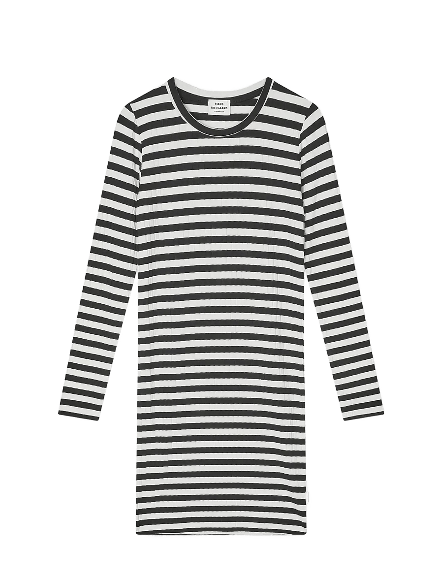 Mads Nørgaard - 5x5 Classic Stripe Dubina Short Dress - langærmede hverdagskjoler - black/vanilla ice - 0
