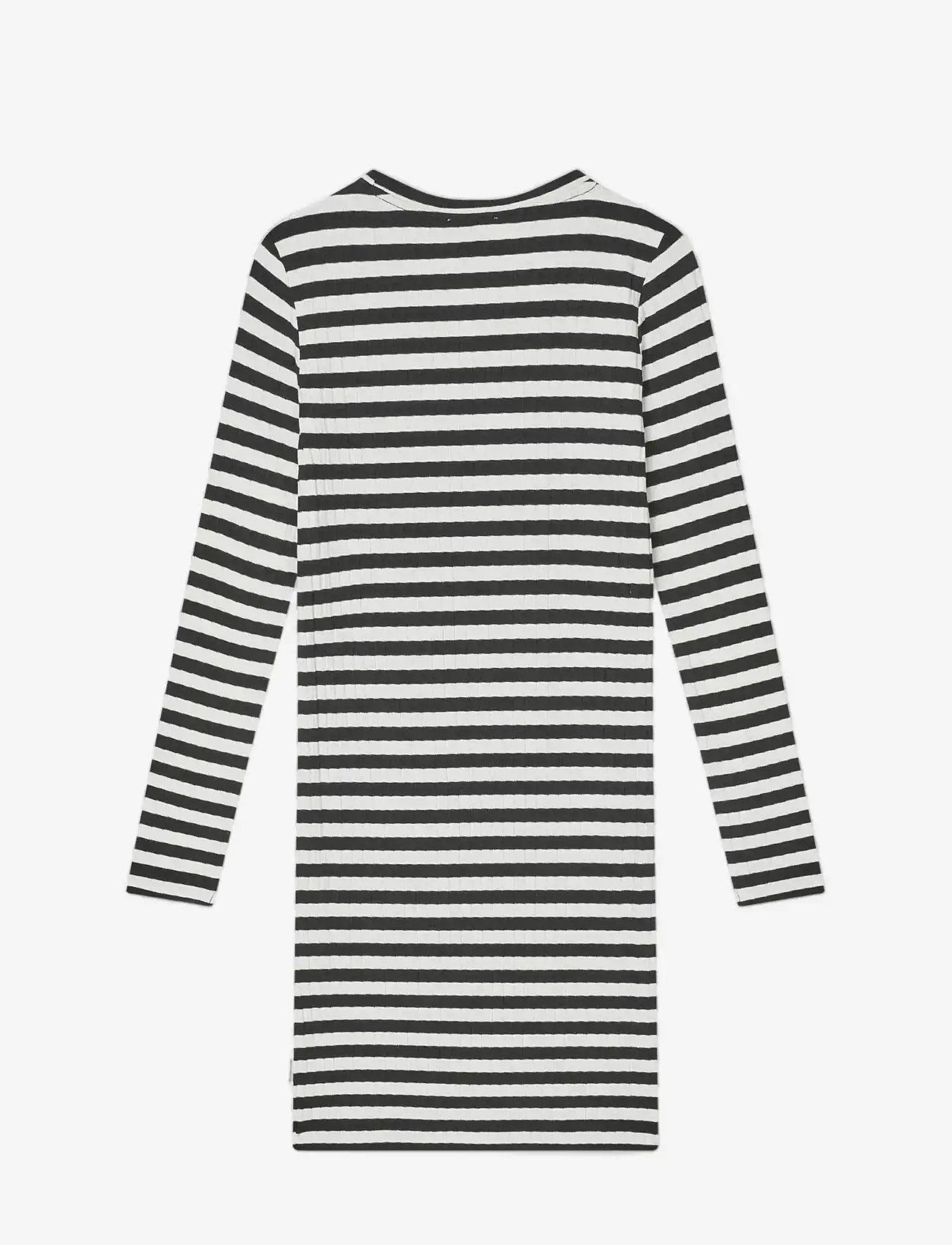 Mads Nørgaard - 5x5 Classic Stripe Dubina Short Dress - long-sleeved casual dresses - black/vanilla ice - 1