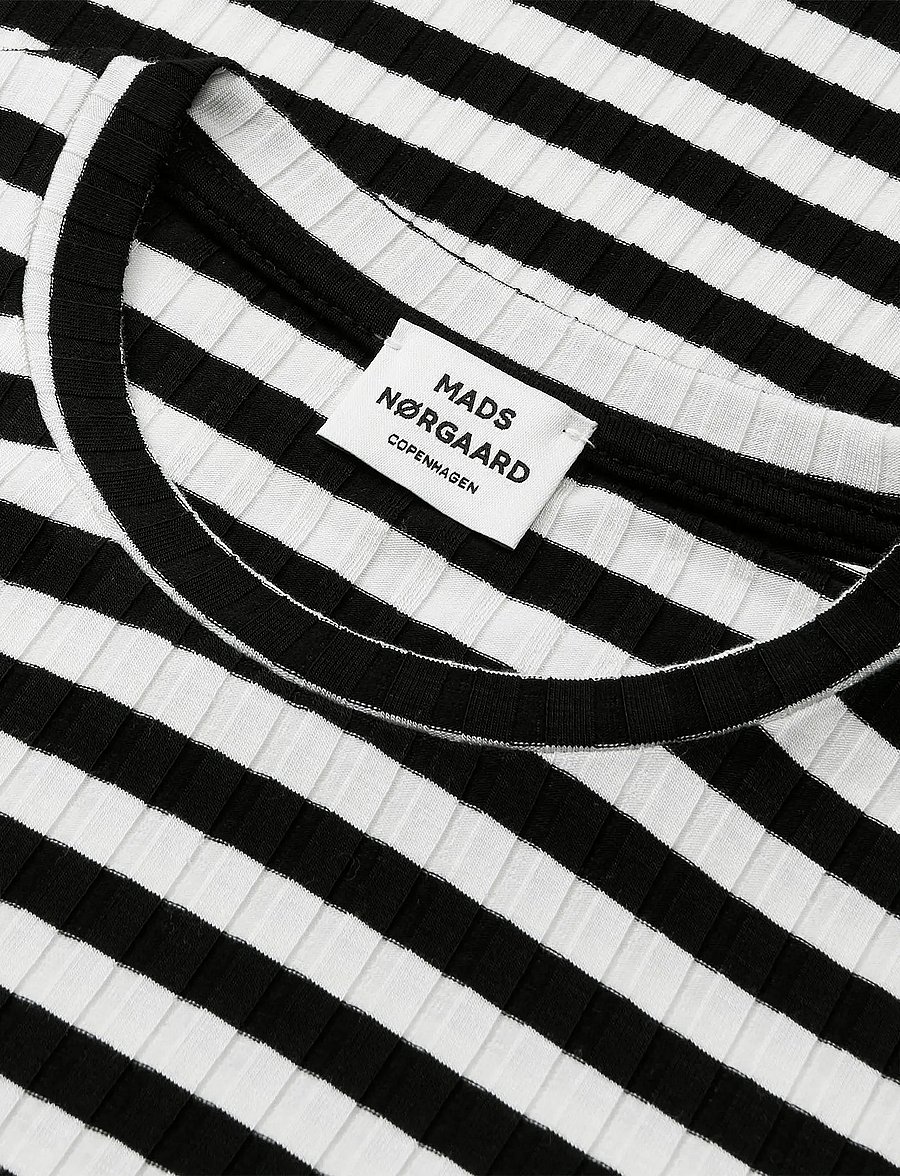 Mads Nørgaard - 5x5 Classic Stripe Dubina Short Dress - langærmede hverdagskjoler - black/vanilla ice - 2