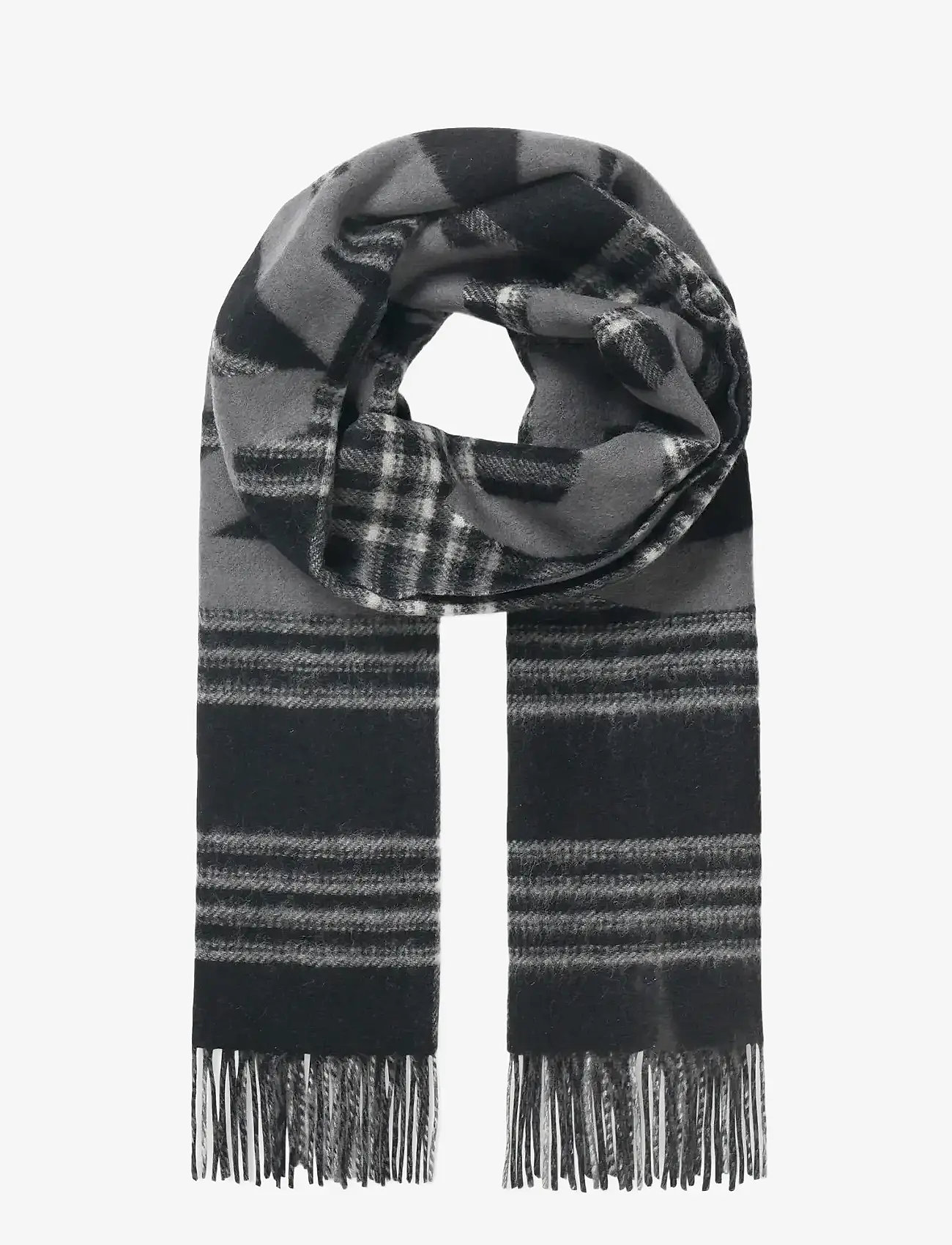 Mads Nørgaard - Woven Wool Logo Scarf - halstørklæder - black/vanilla ice - 0