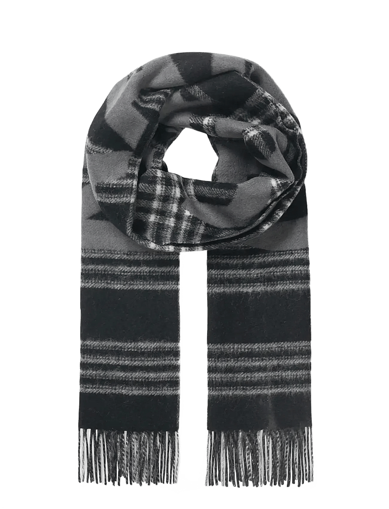 Mads Nørgaard - Woven Wool Logo Scarf - halstørklæder - black/vanilla ice - 0
