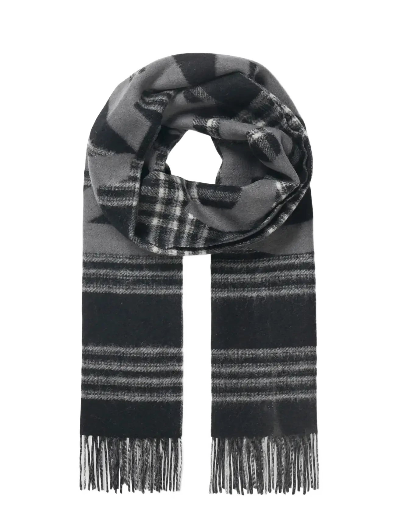 Mads Nørgaard Woven Wool Logo Scarf - Transitional Layering - BLACK/VANILLA ICE / black