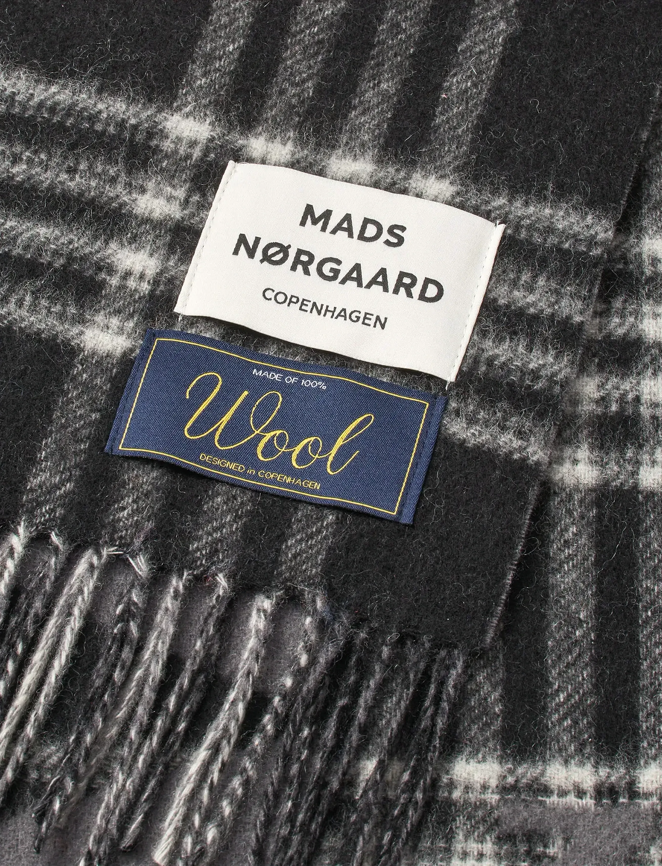 Mads Nørgaard - Woven Wool Logo Scarf - accessories - black/vanilla ice - 1