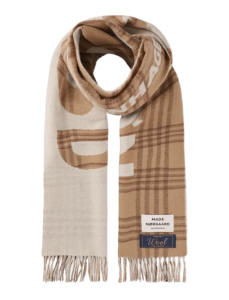 Mads Nørgaard - Woven Wool Logo Scarf - winterschals - cornstalk/cocoa brown - 1