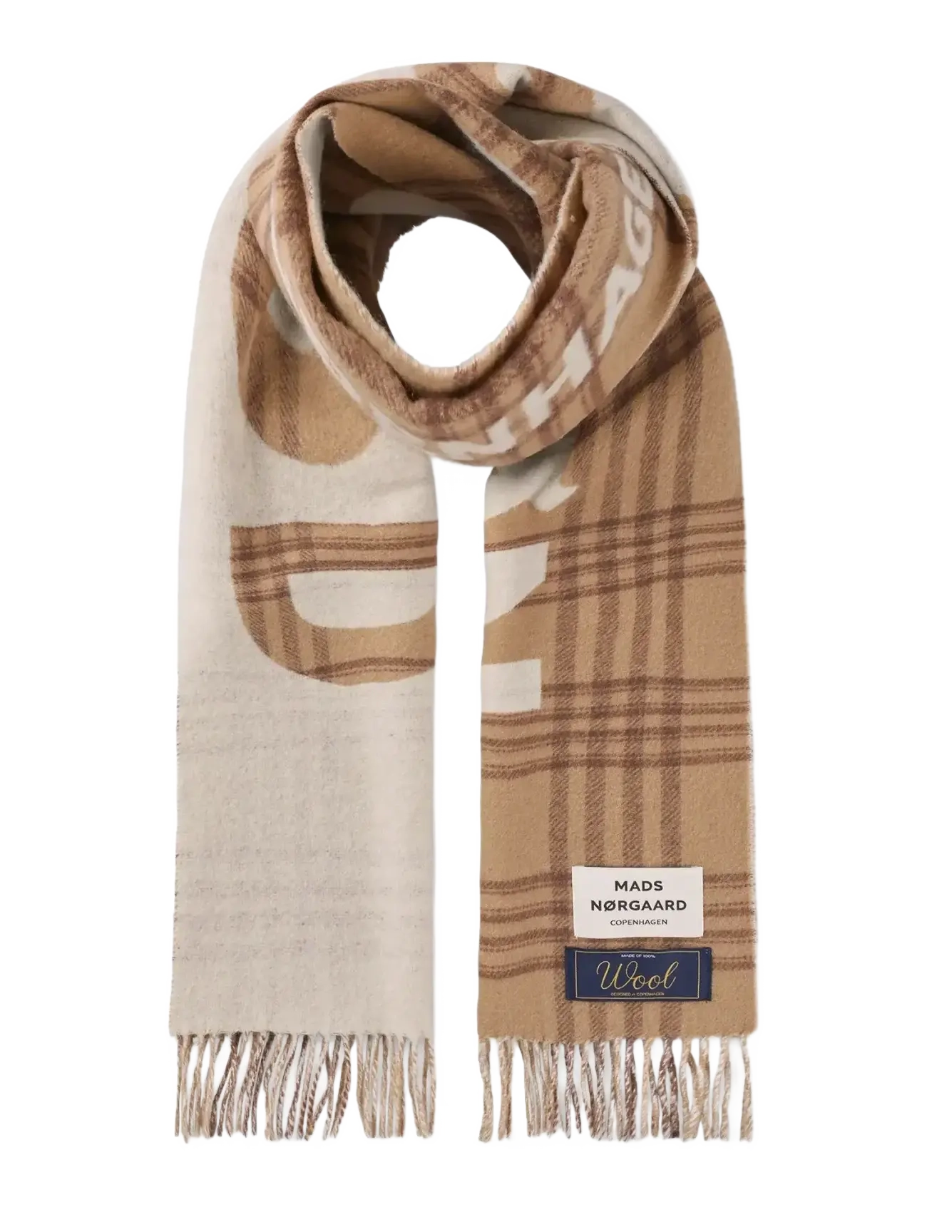 Mads Nørgaard - Woven Wool Logo Scarf - winterschals - cornstalk/cocoa brown - 1