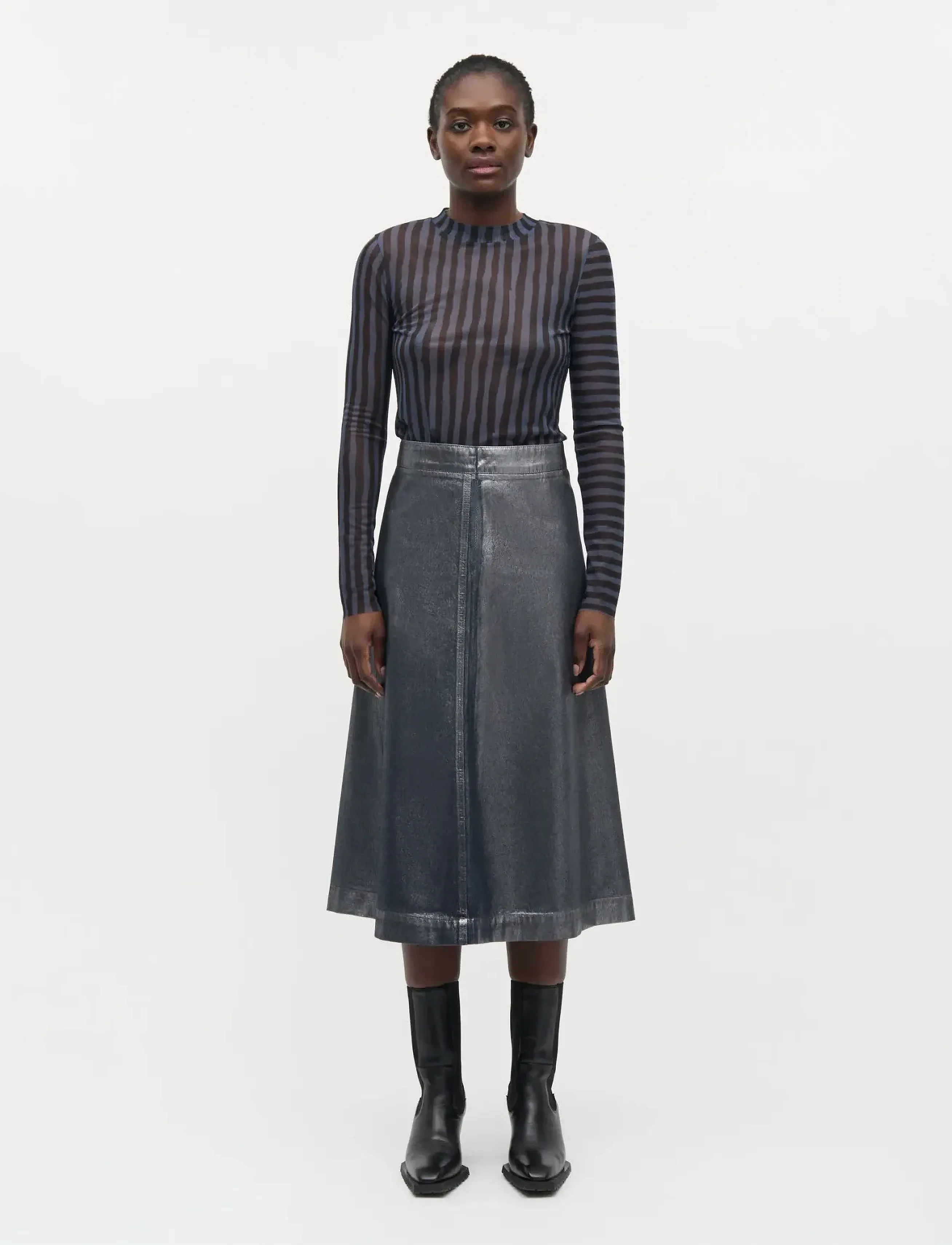Mads Nørgaard My Mesh Mia Top Aop, Kvinder, Stribet Mesh Langærmet Top, Blå, Str: XL