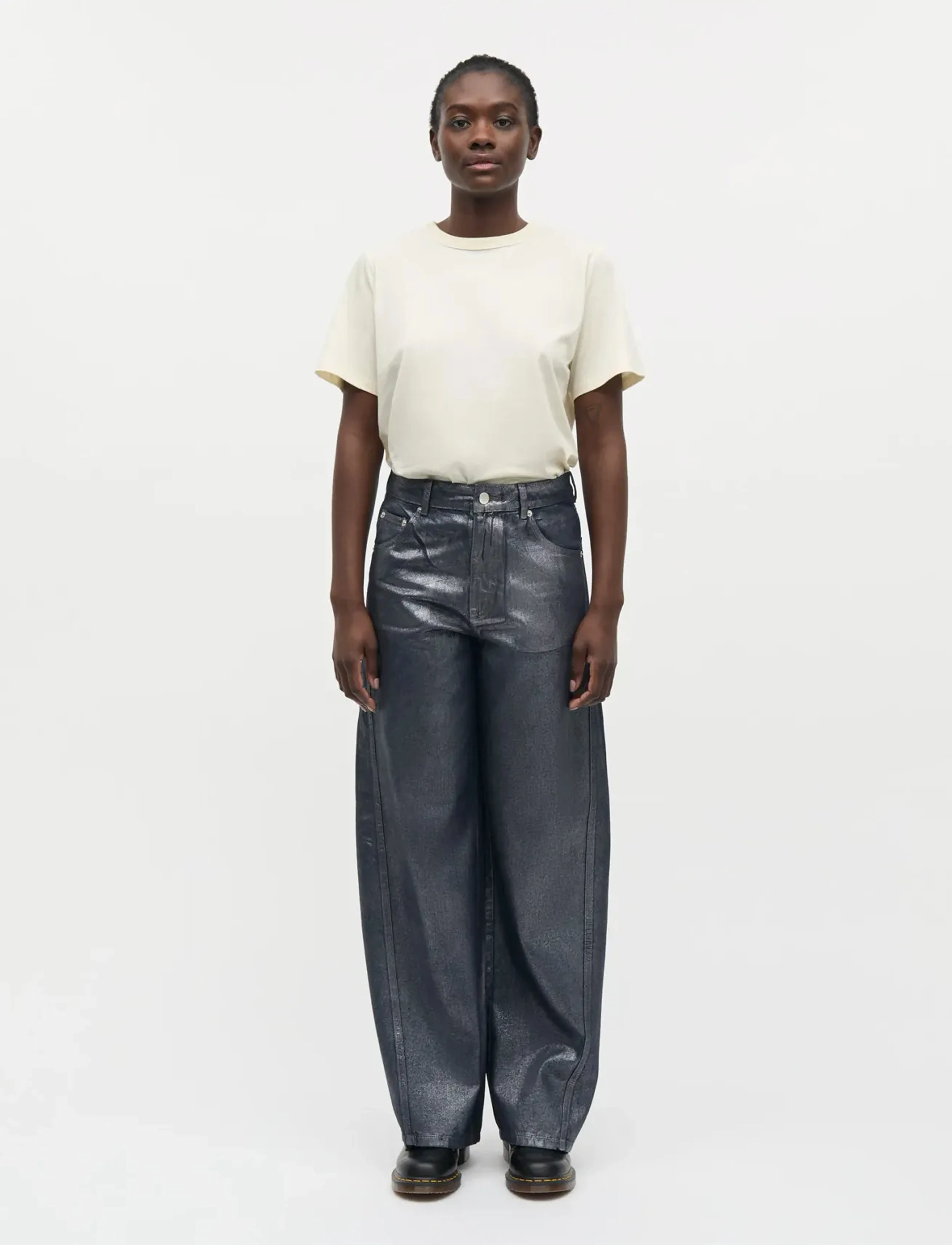 Mads Nørgaard Metallic Denim Christel Jeans - Transitional Layering - VINTAGE BLUE/GUN METAL / silver