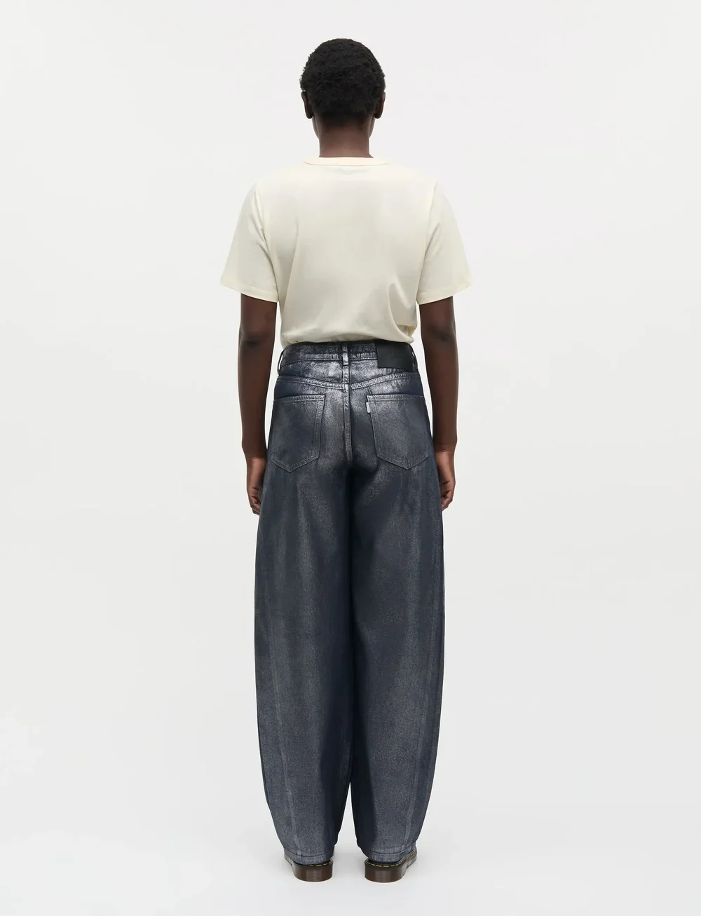 Mads Nørgaard - Metallic Denim Christel Jeans - hosen mit weitem bein - vintage blue/gun metal - 2