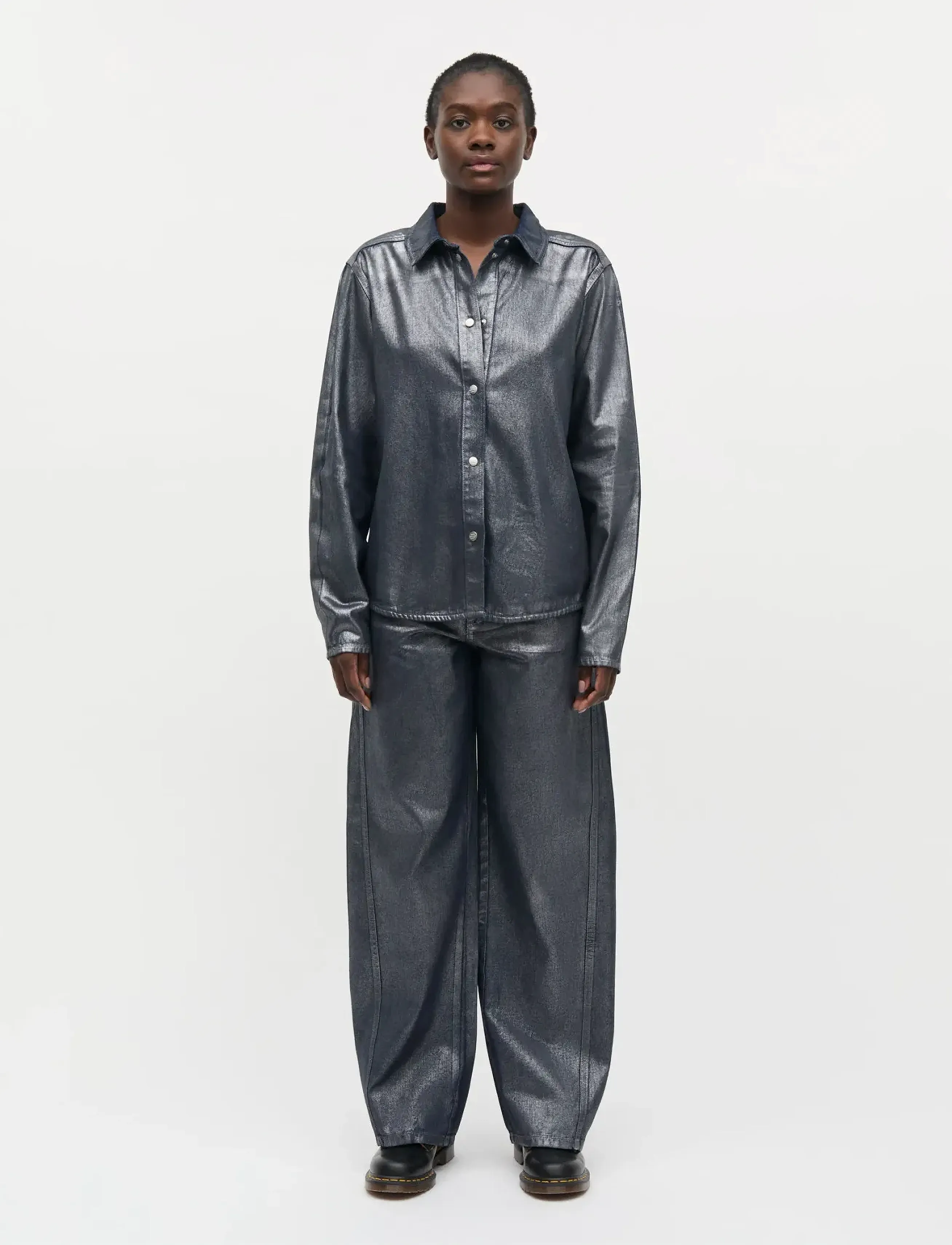 Mads Nørgaard Metallic Denim Calva Shirt, 34, Grey, Skjorter > Denim-Skjorter, Dame