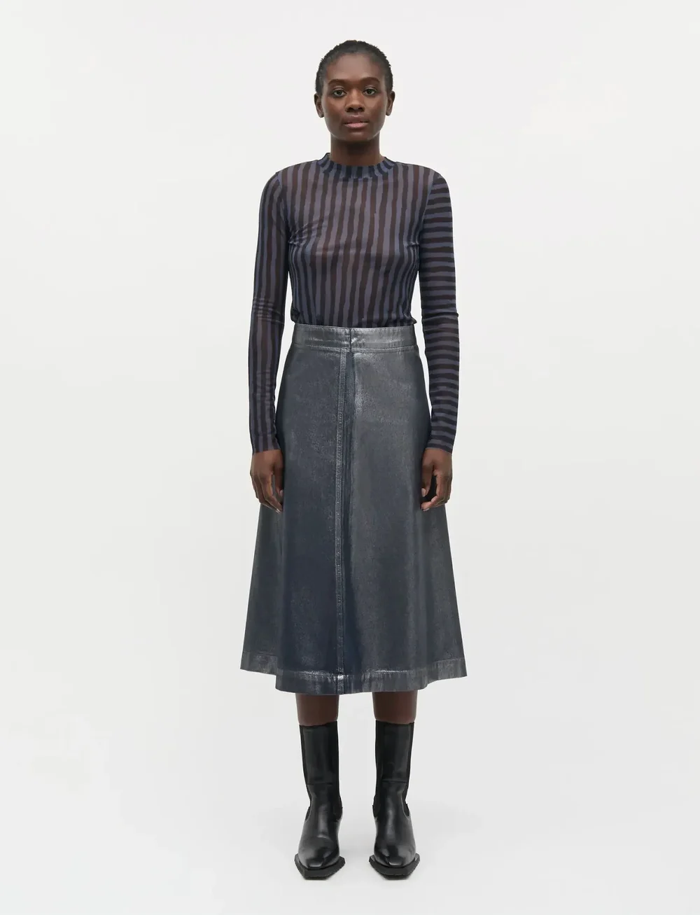 Mads Nørgaard - Metallic Denim Stellar Skirt - spódnice dżinsowe - vintage blue/gun metal - 0