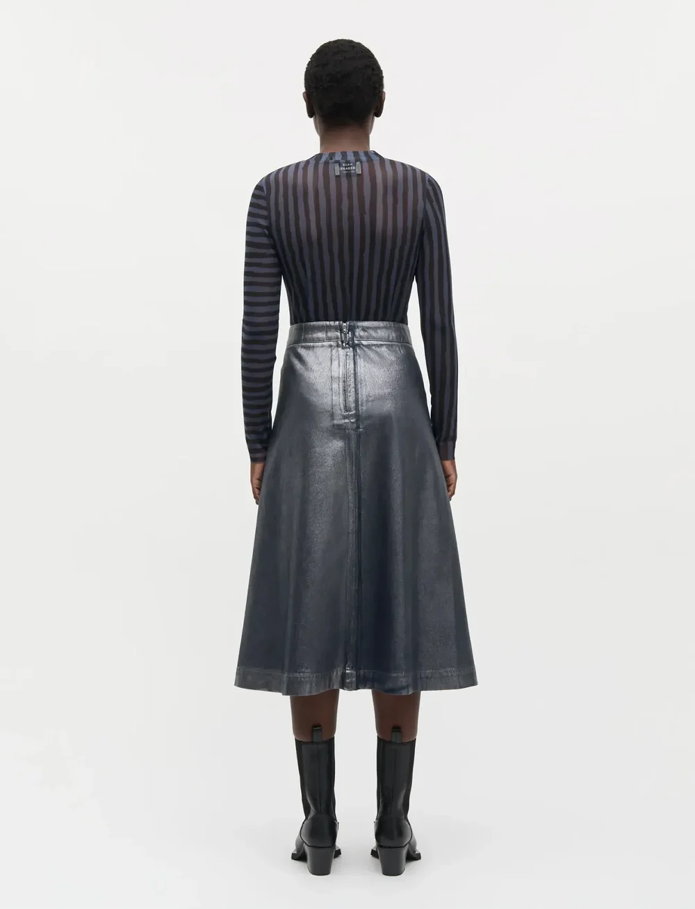 Mads Nørgaard - Metallic Denim Stellar Skirt - spódnice dżinsowe - vintage blue/gun metal - 2