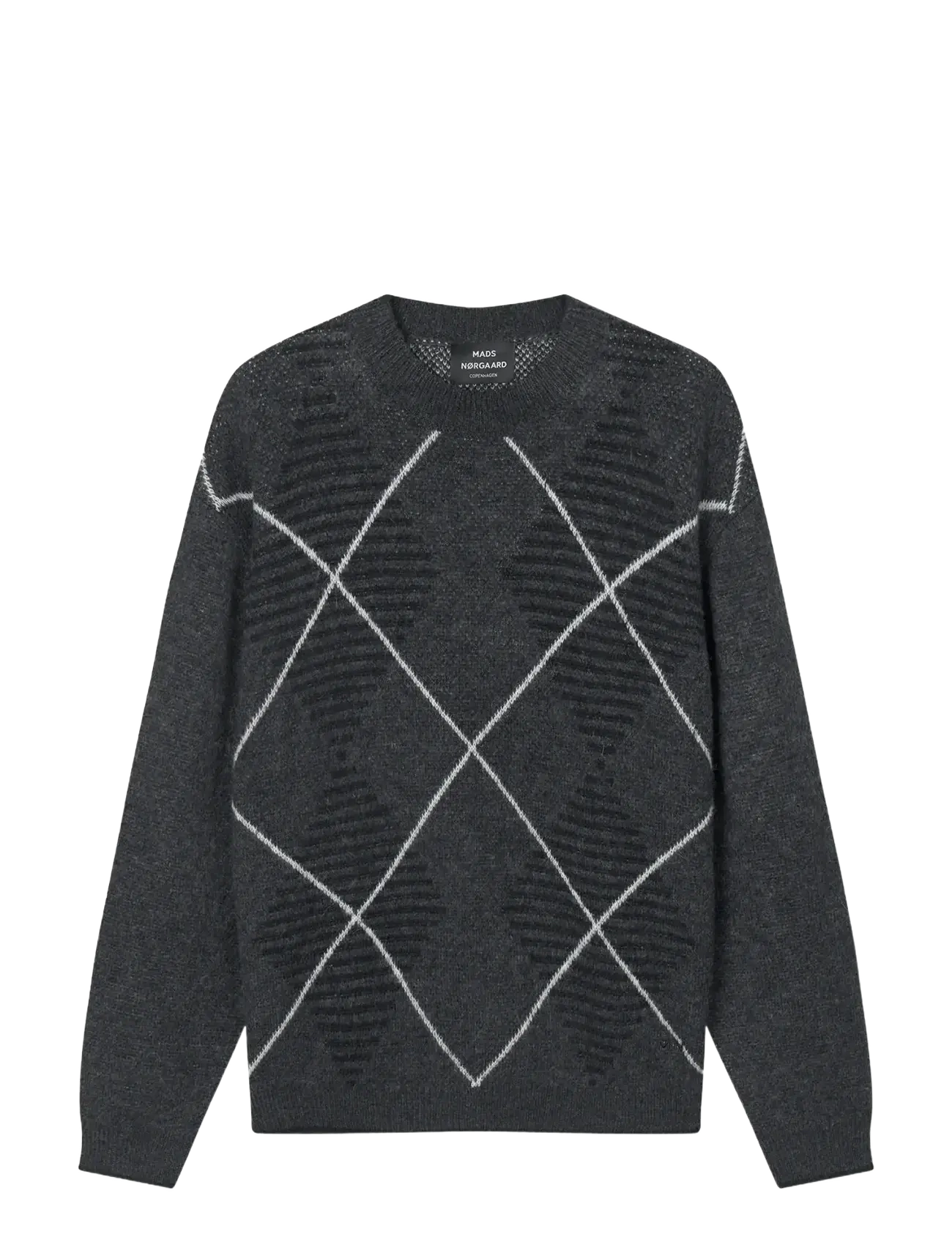 MADS NØRGAARD Comfy Wolle Adam Argyle Knit Grau - L - Herren