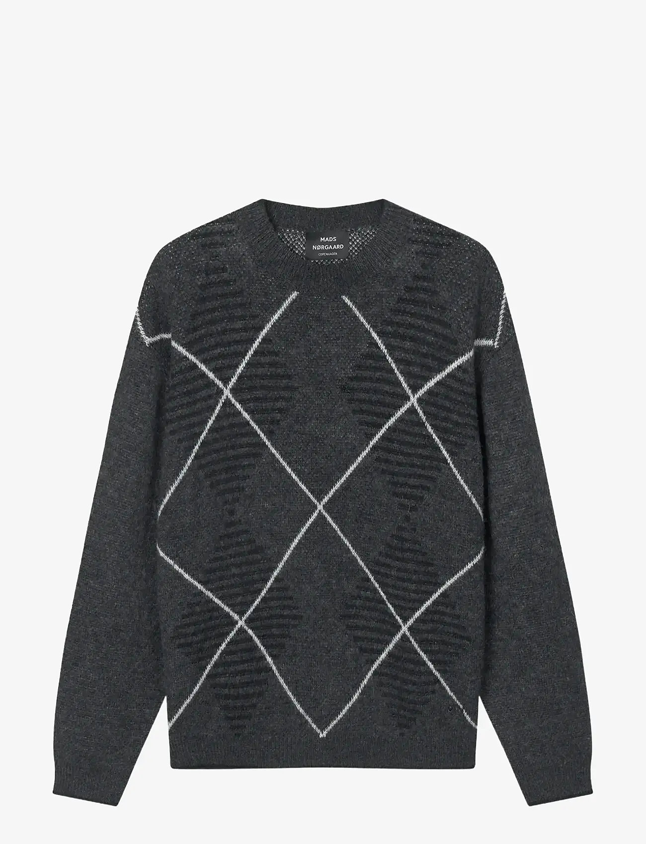 Mads Nørgaard - Comfy Wool Adam Argyle Knit - rudens drabužiai - asphalt - 0