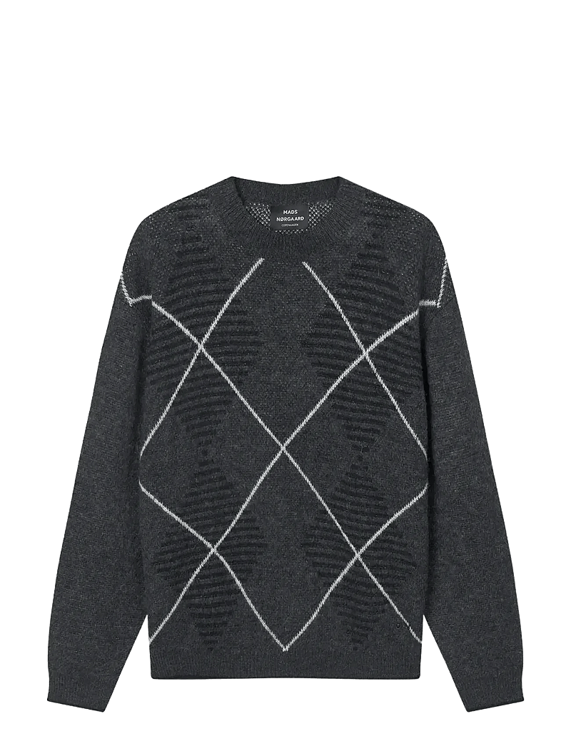 Mads Nørgaard - Comfy Wool Adam Argyle Knit - rundhalsad - asphalt - 1