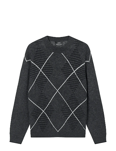 Mads Nørgaard Comfy Wool Adam Argyle Knit - Round Necks - ASPHALT / grey