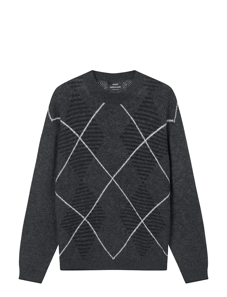 Mads Nørgaard - Comfy Wool Adam Argyle Knit - rundhalsad - asphalt - 1