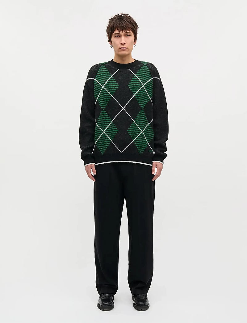 Mads Nørgaard - Comfy Wool Adam Argyle Knit - rundhalsad - asphalt - 0