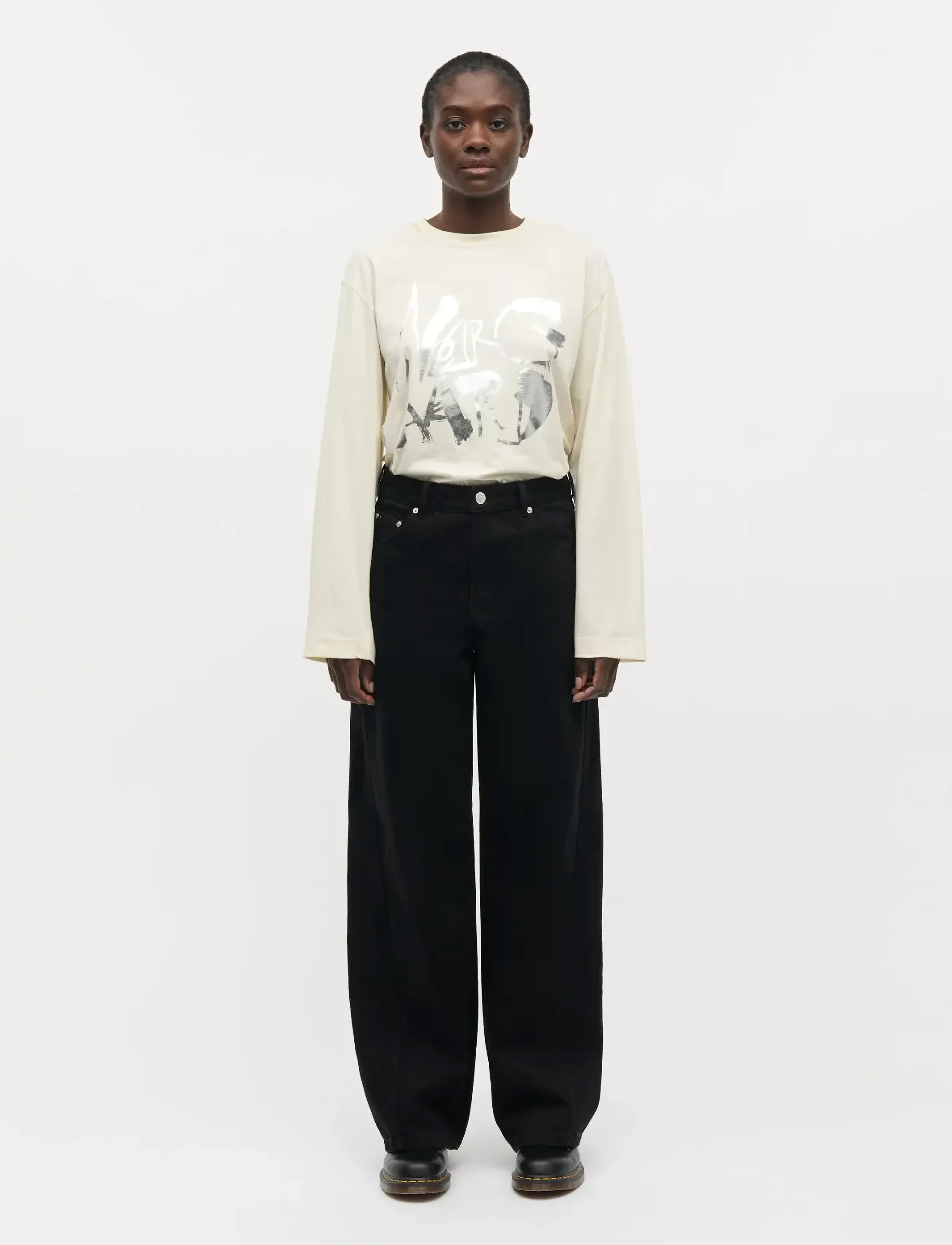 Mads Nørgaard - Dyed Denim Christel Jeans - hosen mit weitem bein - black - 0