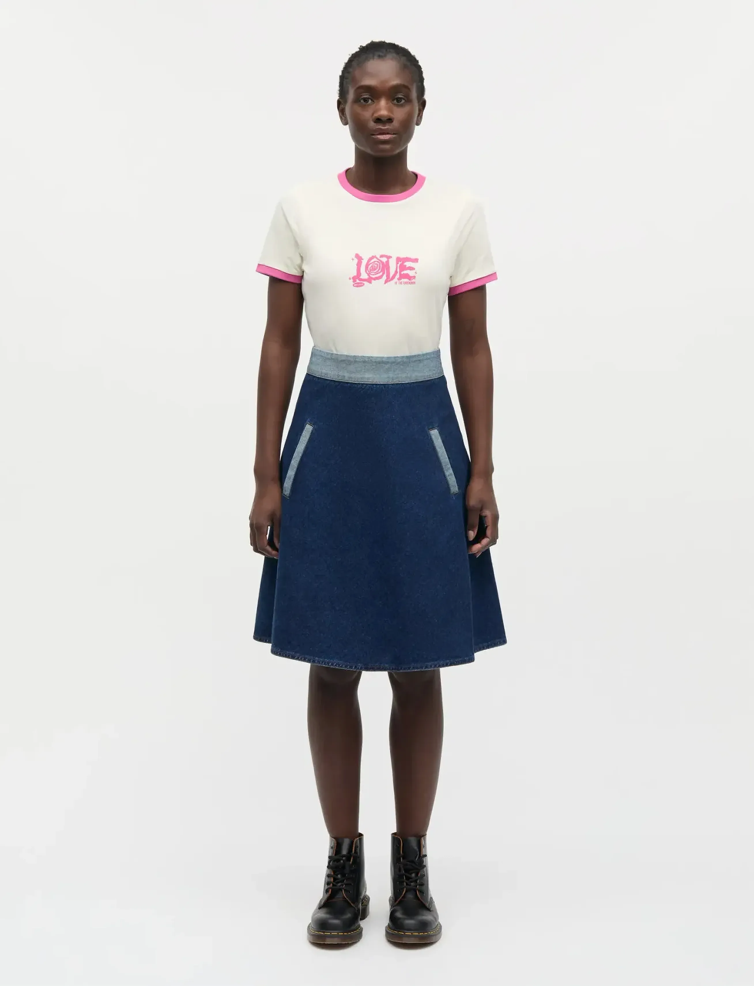 Mads Nørgaard Luke Denim Stelly Skirt Block - Seelikud - MID BLUE DENIM / navy