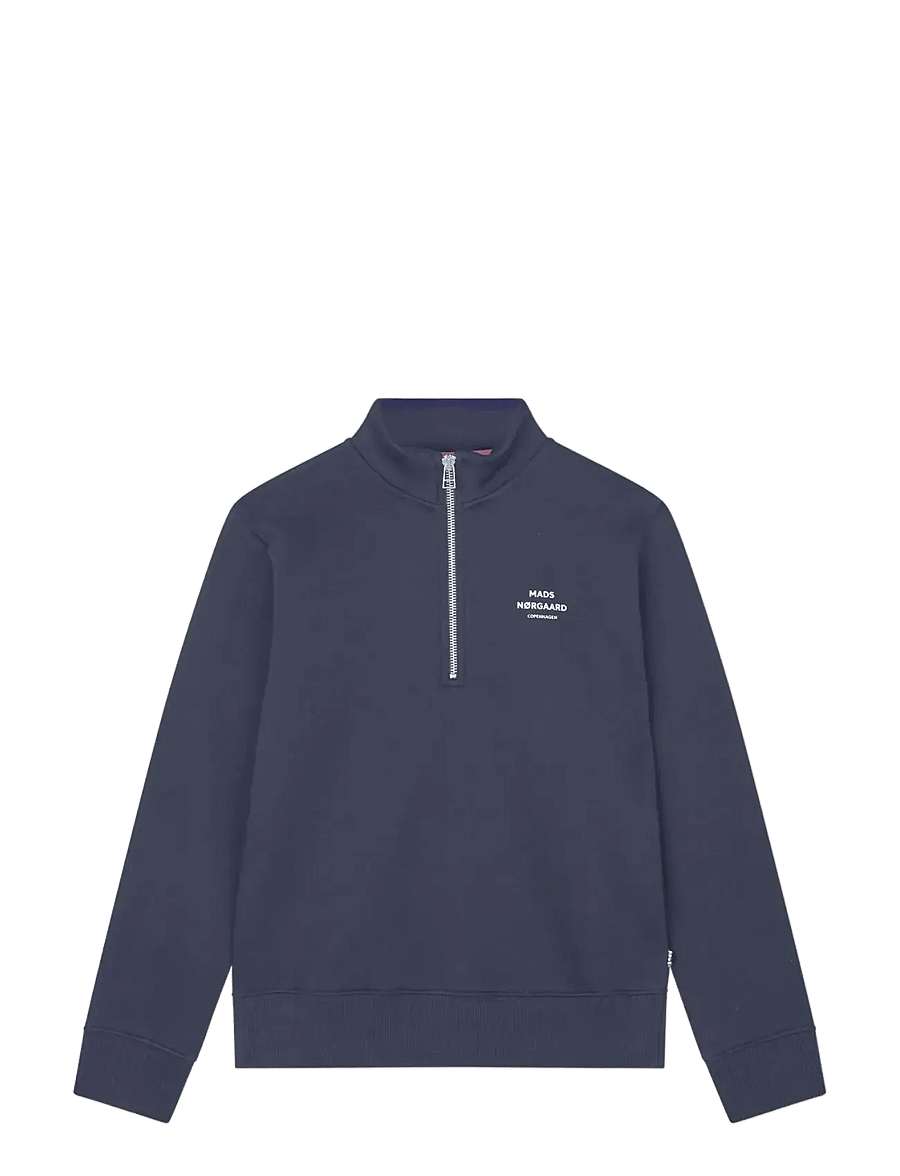 Mads Nørgaard - Mix Sweat Crewie Half Zip Sweatshirt - sweatshirts - sky captain - 0