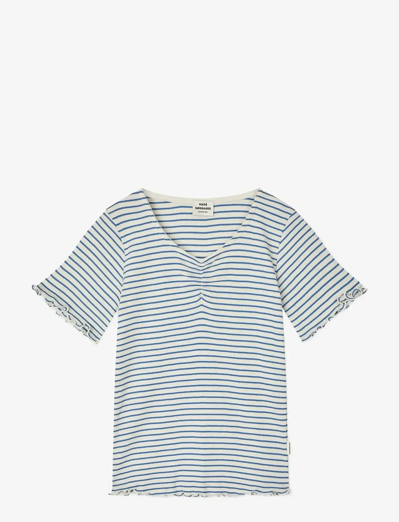 Mads Nørgaard - 2x2 Cotton Stripe  Tiki Tee - kortärmade t-shirts - vanilla ice/bright cobalt - 0