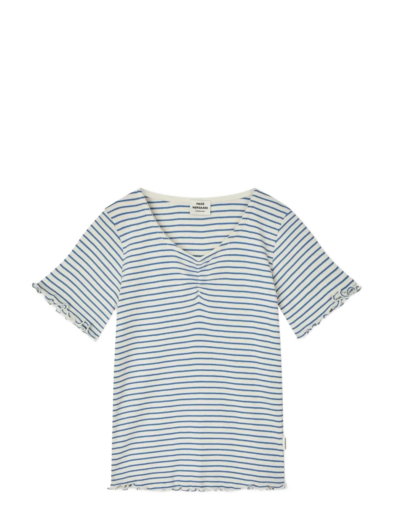 Mads Nørgaard 2x2 Cotton Stripe  Tiki Tee - Mads Nørgaard - VANILLA ICE/BRIGHT COBALT / blue