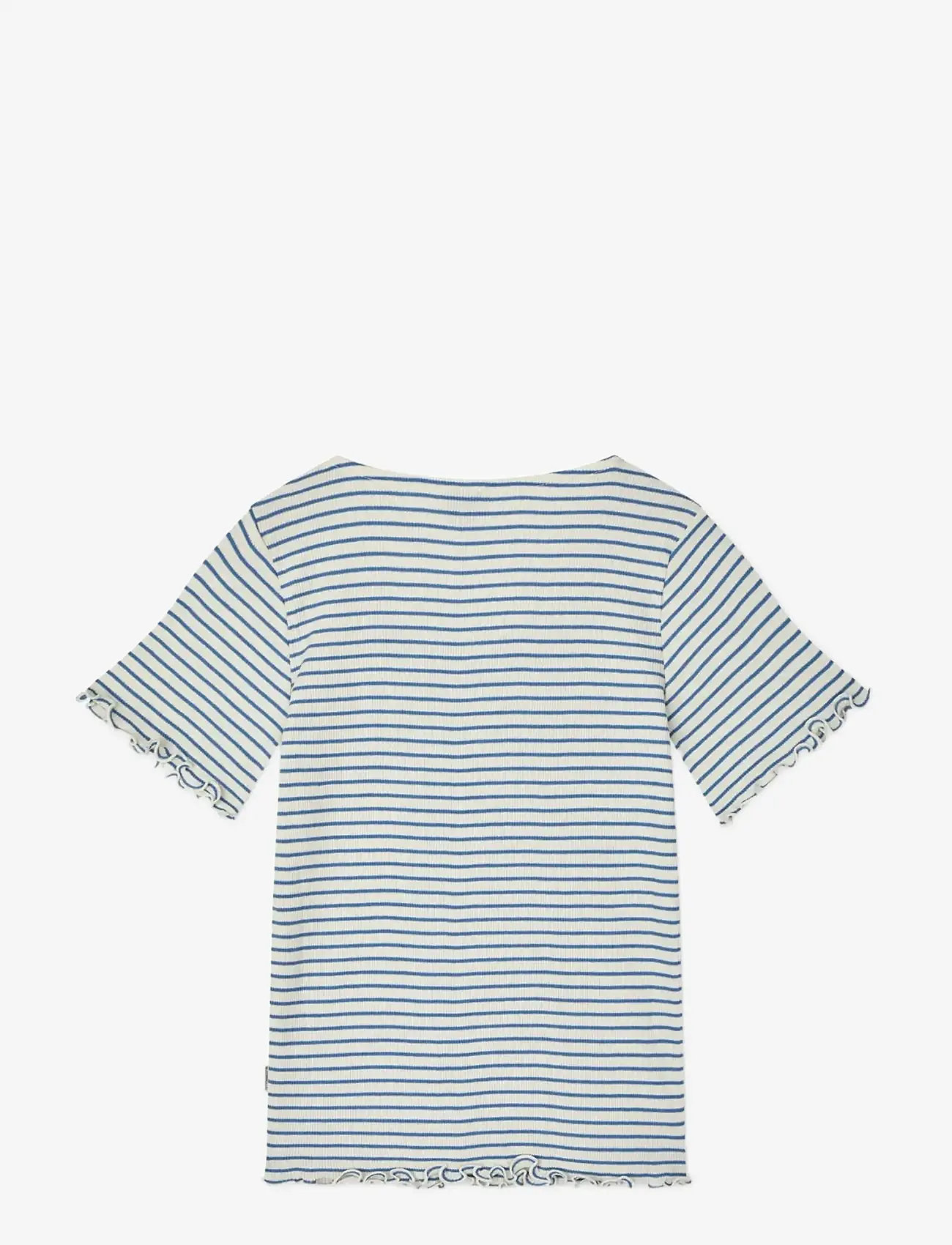 Mads Nørgaard - 2x2 Cotton Stripe  Tiki Tee - kortärmade t-shirts - vanilla ice/bright cobalt - 1