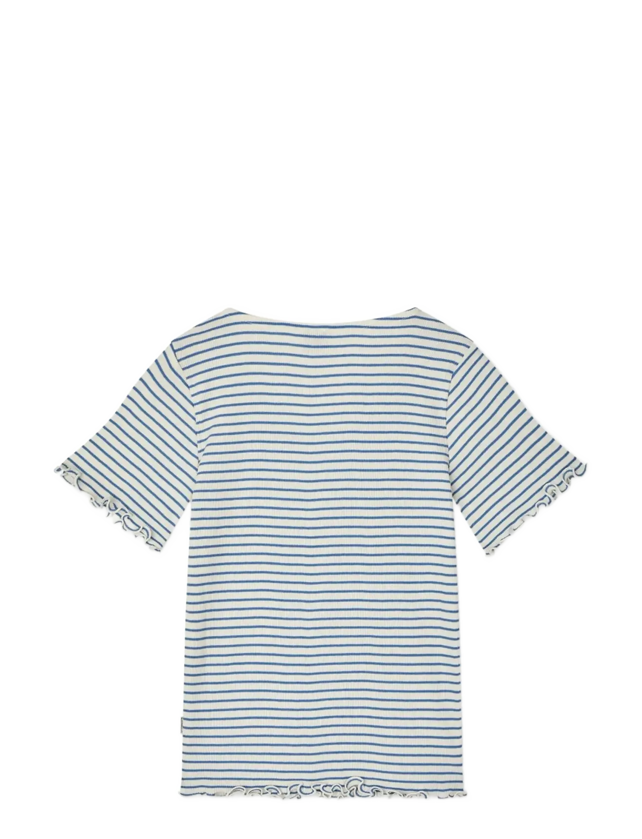 Mads Nørgaard - 2x2 Cotton Stripe  Tiki Tee - short-sleeved t-shirts - vanilla ice/bright cobalt - 1