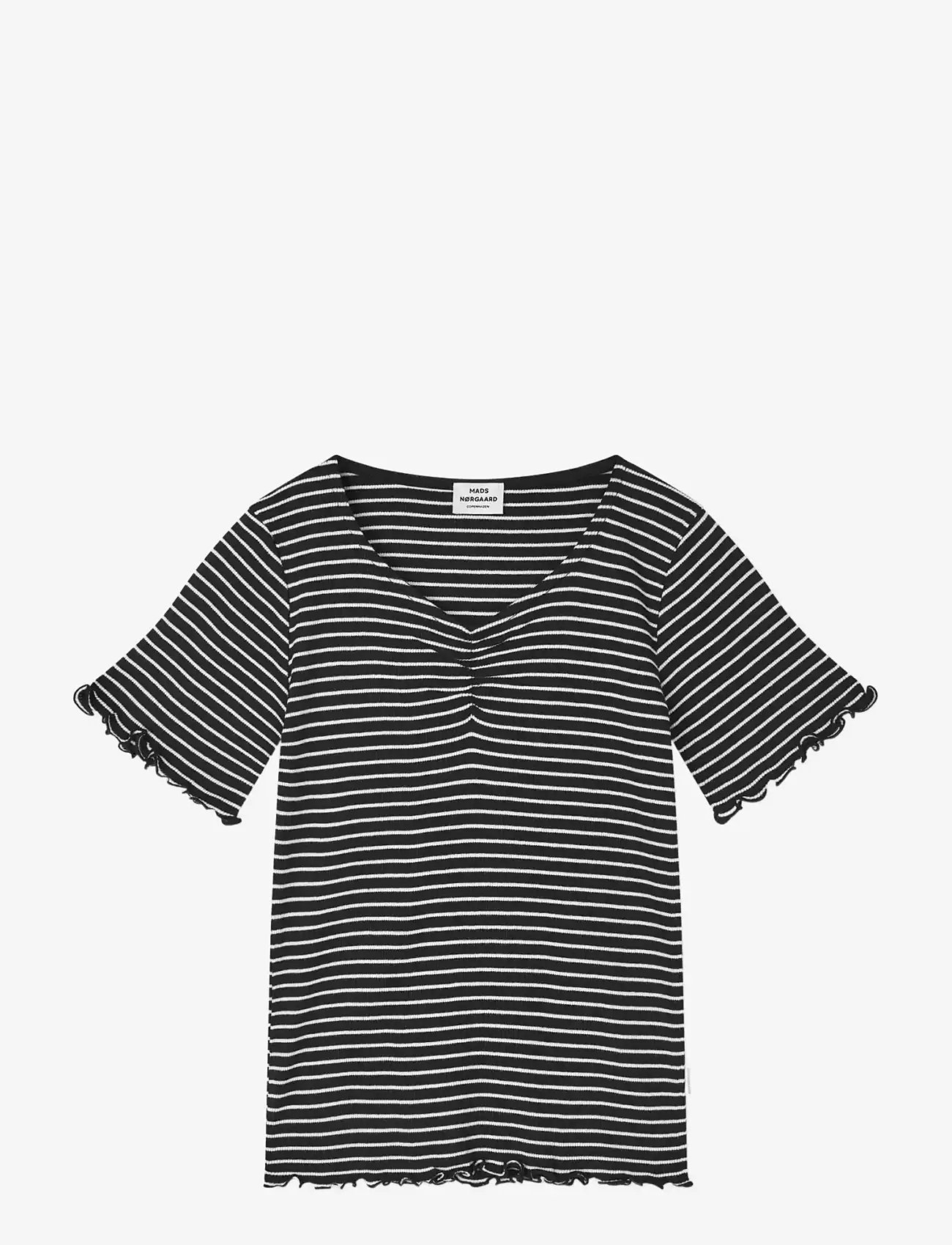 Mads Nørgaard - 2x2 Cotton Stripe  Tiki Tee - kortärmade t-shirts - black/vanilla ice - 1