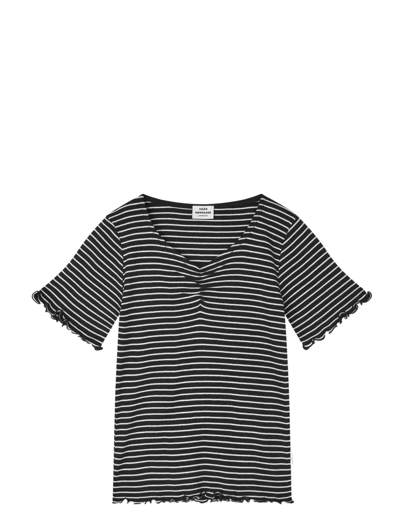 Mads Nørgaard 2x2 Cotton Stripe  Tiki Tee - Mads Nørgaard - BLACK/VANILLA ICE / black