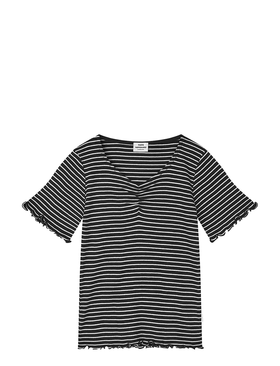 Mads Nørgaard - 2x2 Cotton Stripe Tiki Tee - kurzärmelige - black/vanilla ice - 1