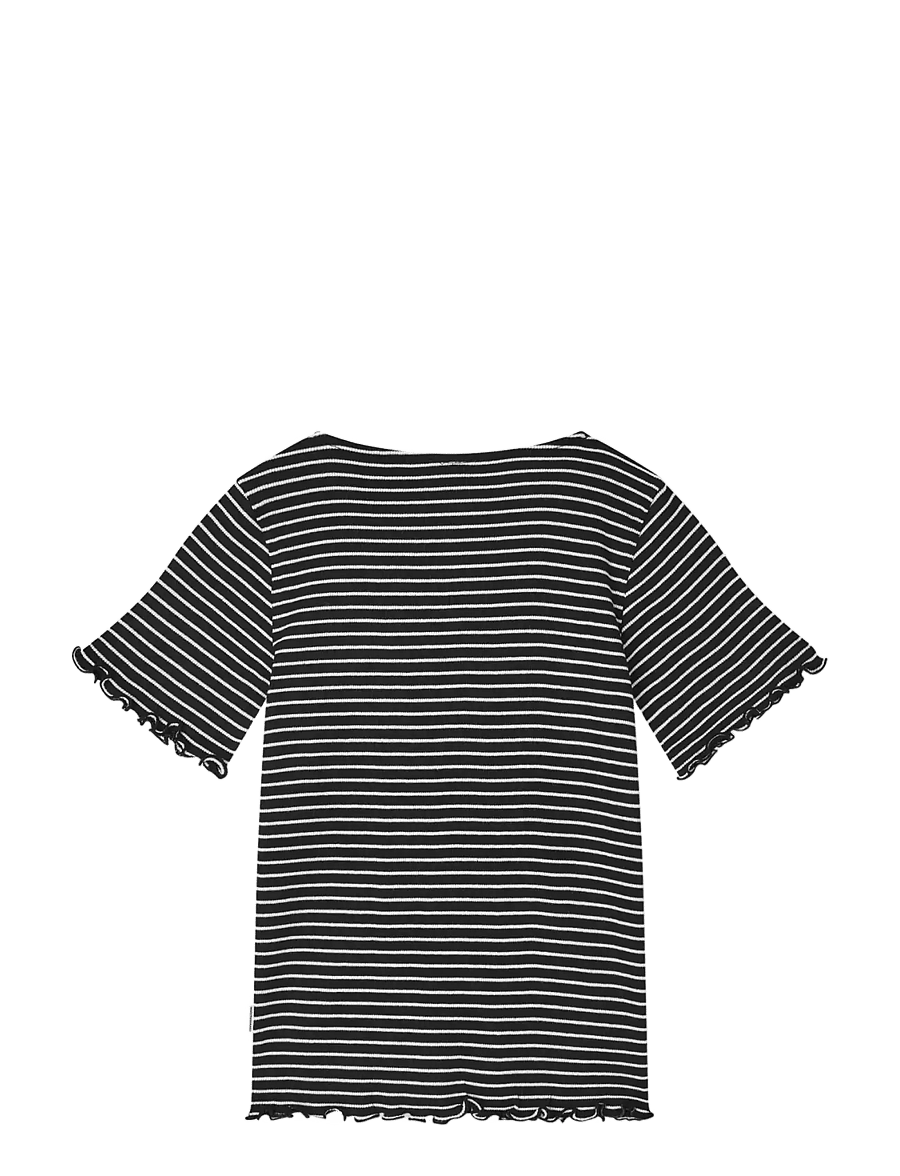 Mads Nørgaard - 2x2 Cotton Stripe Tiki Tee - kurzärmelige - black/vanilla ice - 2