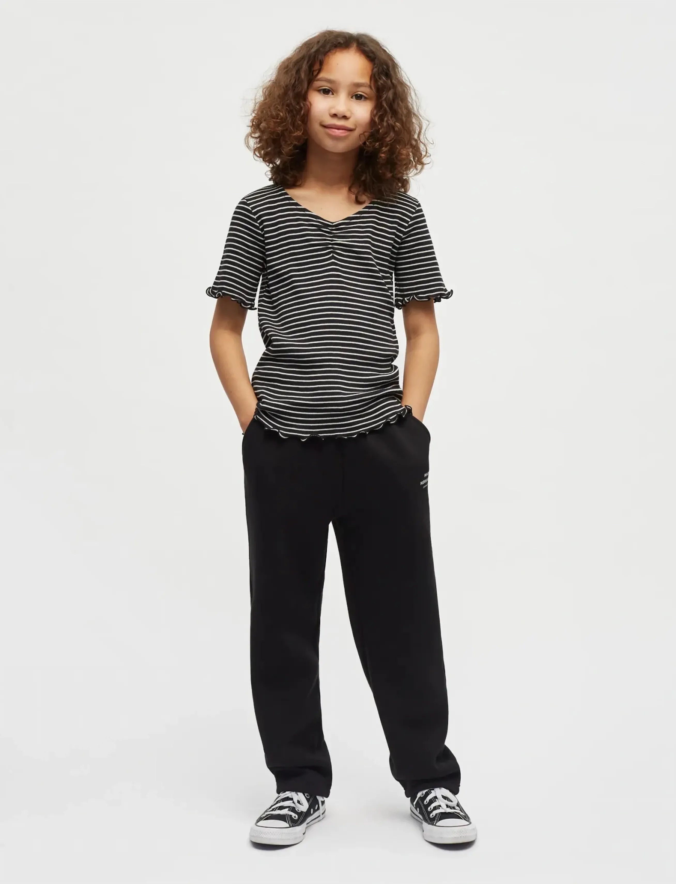 Mads Nørgaard 2x2 Cotton Stripe  Tiki Tee - T-shirts - BLACK/VANILLA ICE / black