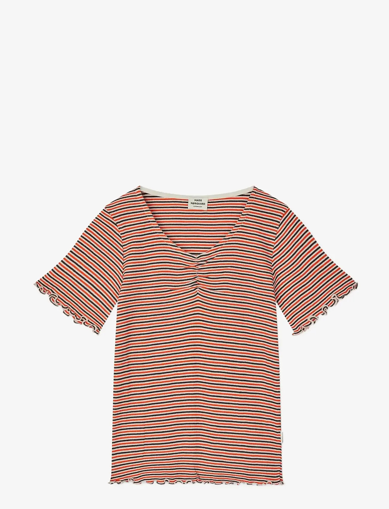 Mads Nørgaard - 2x2 Cotton Stripe  Tiki Tee - kortärmade t-shirts - fiery red/vanilla ice - 0