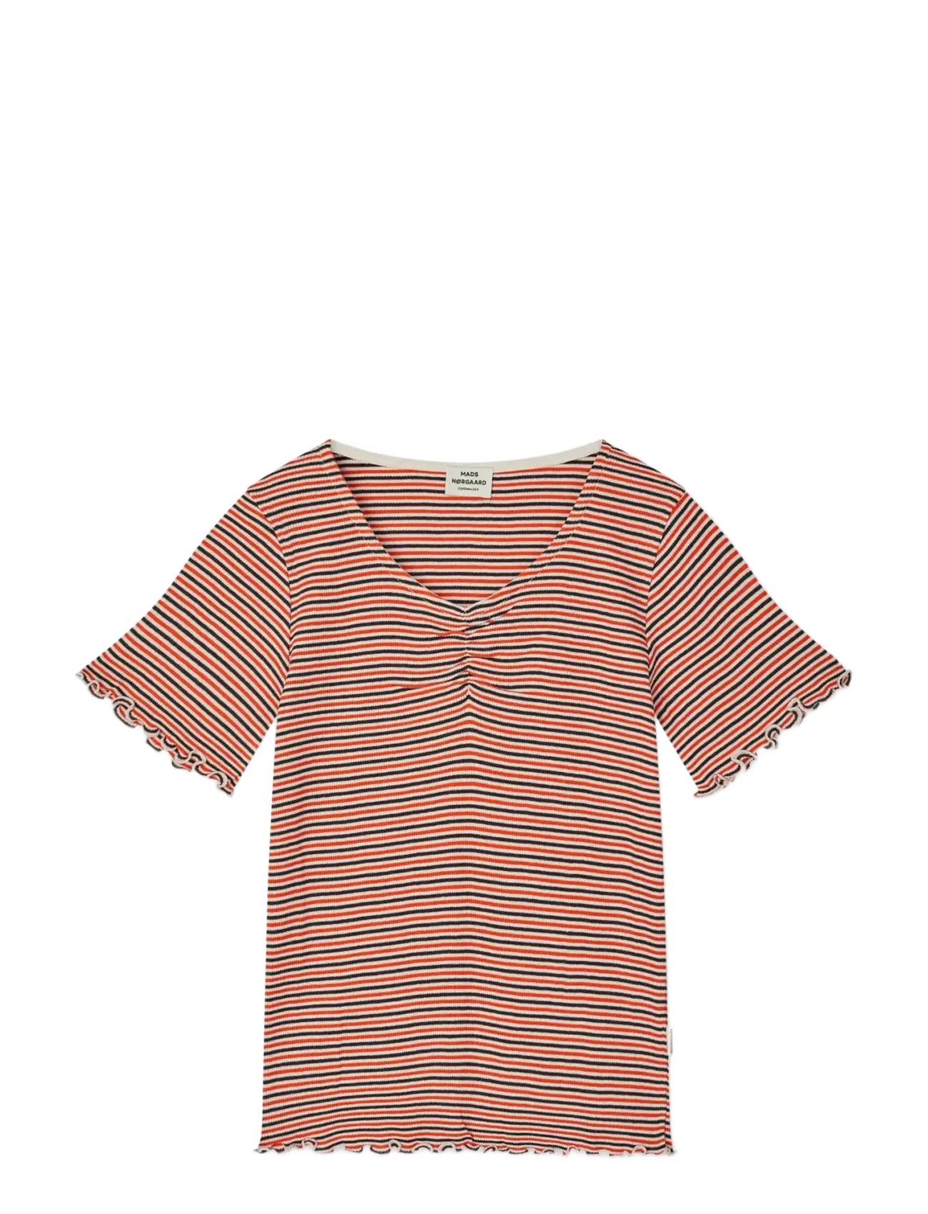Mads Nørgaard 2x2 Cotton Stripe  Tiki Tee - Shop by age - FIERY RED/VANILLA ICE / red