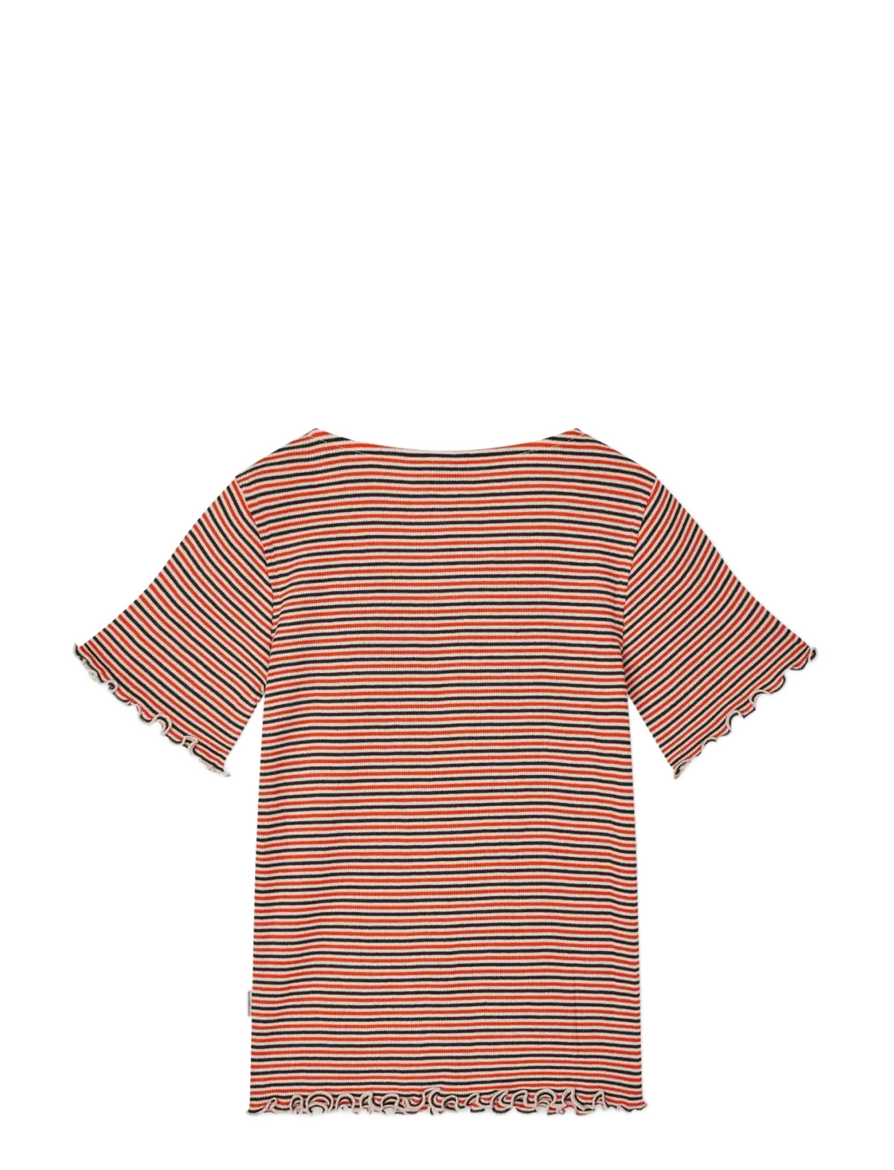 Mads Nørgaard - 2x2 Cotton Stripe  Tiki Tee - short-sleeved t-shirts - fiery red/vanilla ice - 1