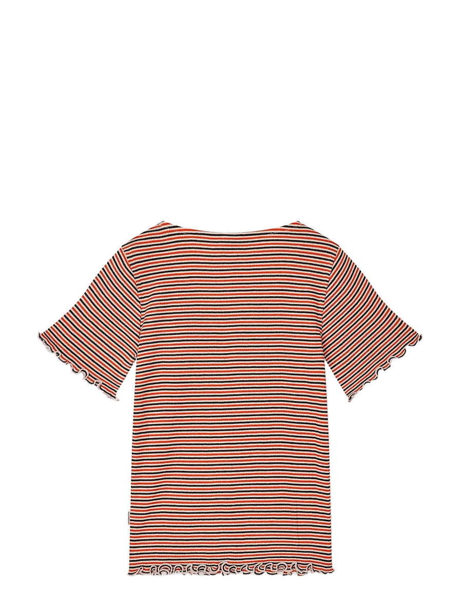 Mads Nørgaard - 2x2 Cotton Stripe Tiki Tee - stutterma bolir - fiery red/vanilla ice - 1