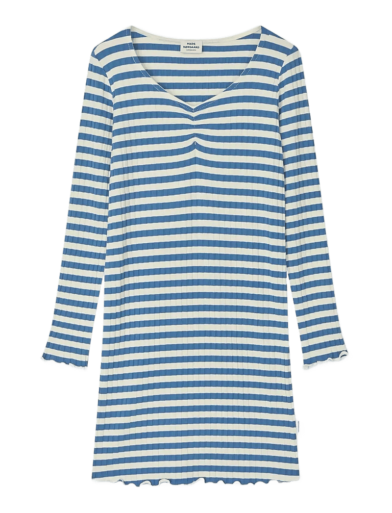 Mads Nørgaard - 5x5 Classic Stripe Tikina Dress - robes décontractées à manches longues - vanilla ice/bright cobalt - 0