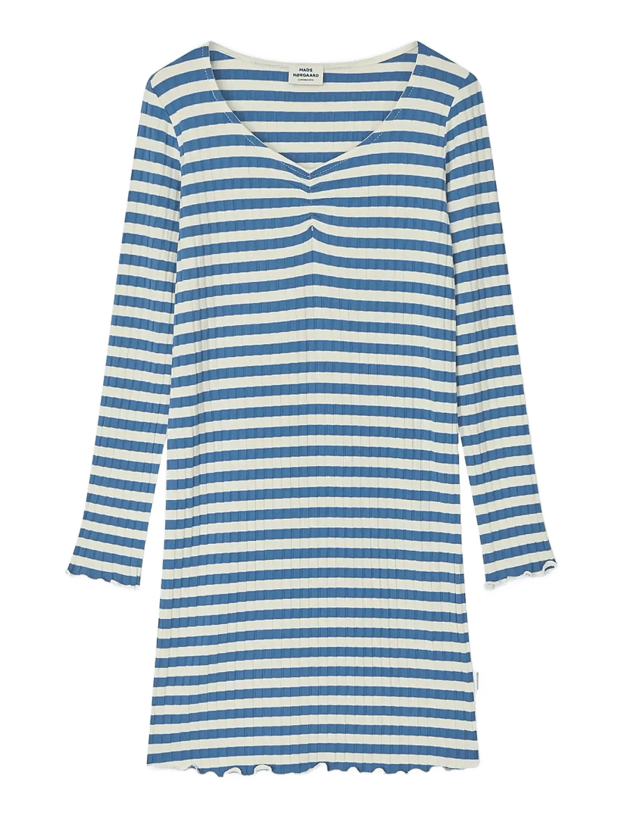 Mads Nørgaard - 5x5 Classic Stripe Tikina Dress - robes décontractées à manches longues - vanilla ice/bright cobalt - 0