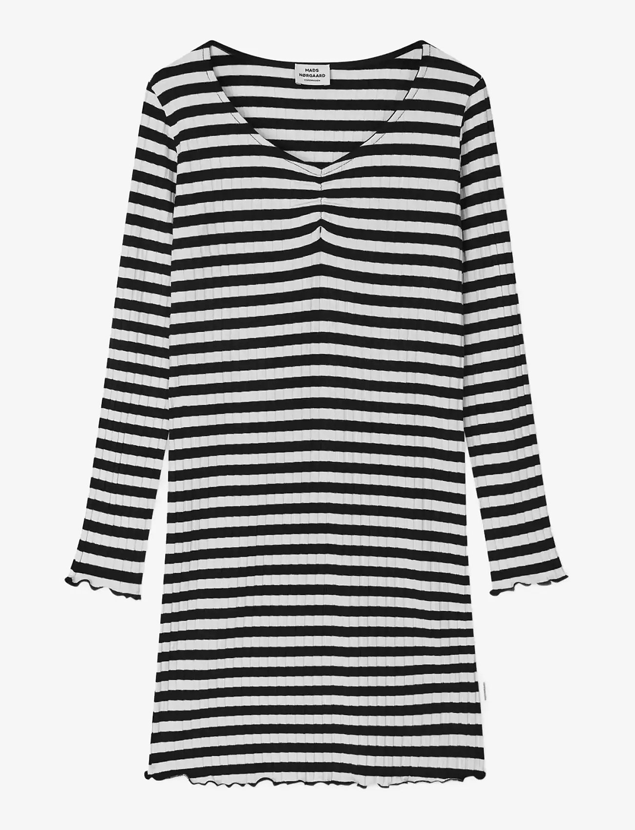Mads Nørgaard - 5x5 Classic Stripe Tikina Dress - långärmade vardagsklänningar - black/vanilla ice - 0