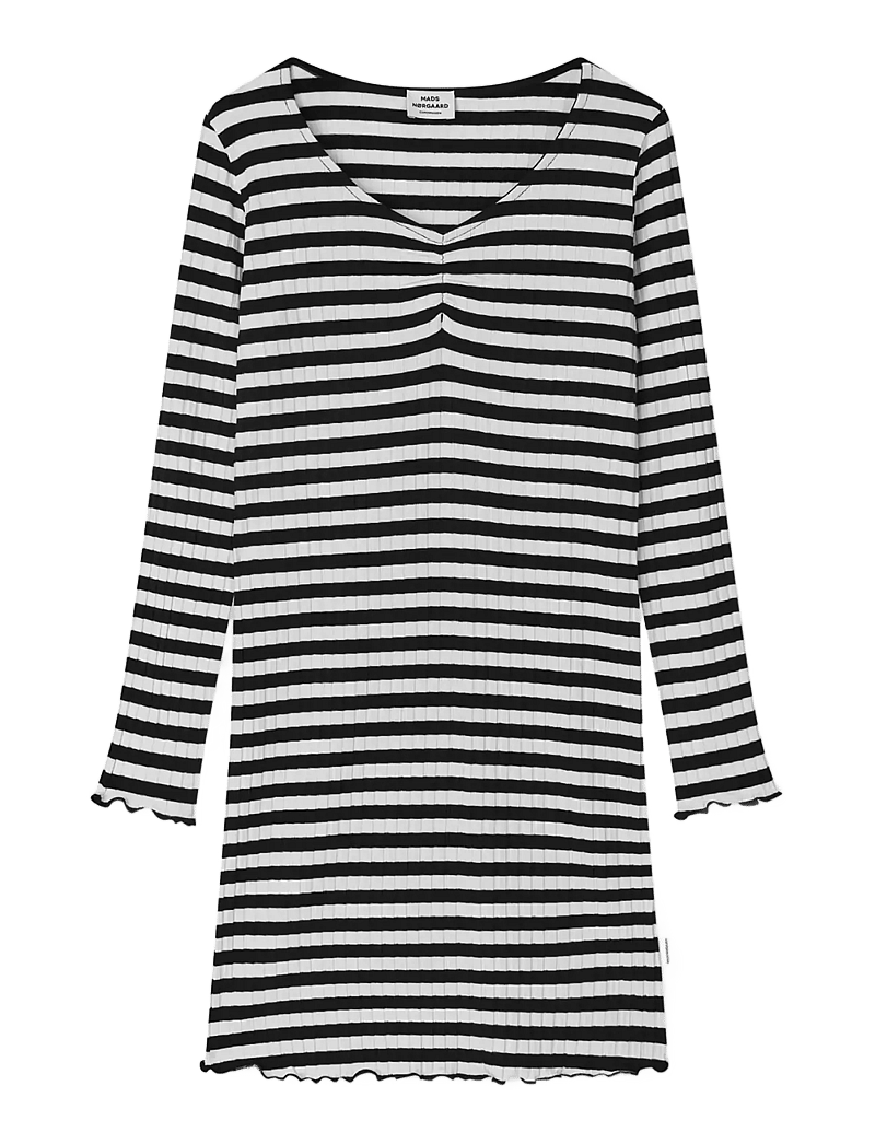 Mads Nørgaard - 5x5 Classic Stripe Tikina Dress - långärmade vardagsklänningar - black/vanilla ice - 0